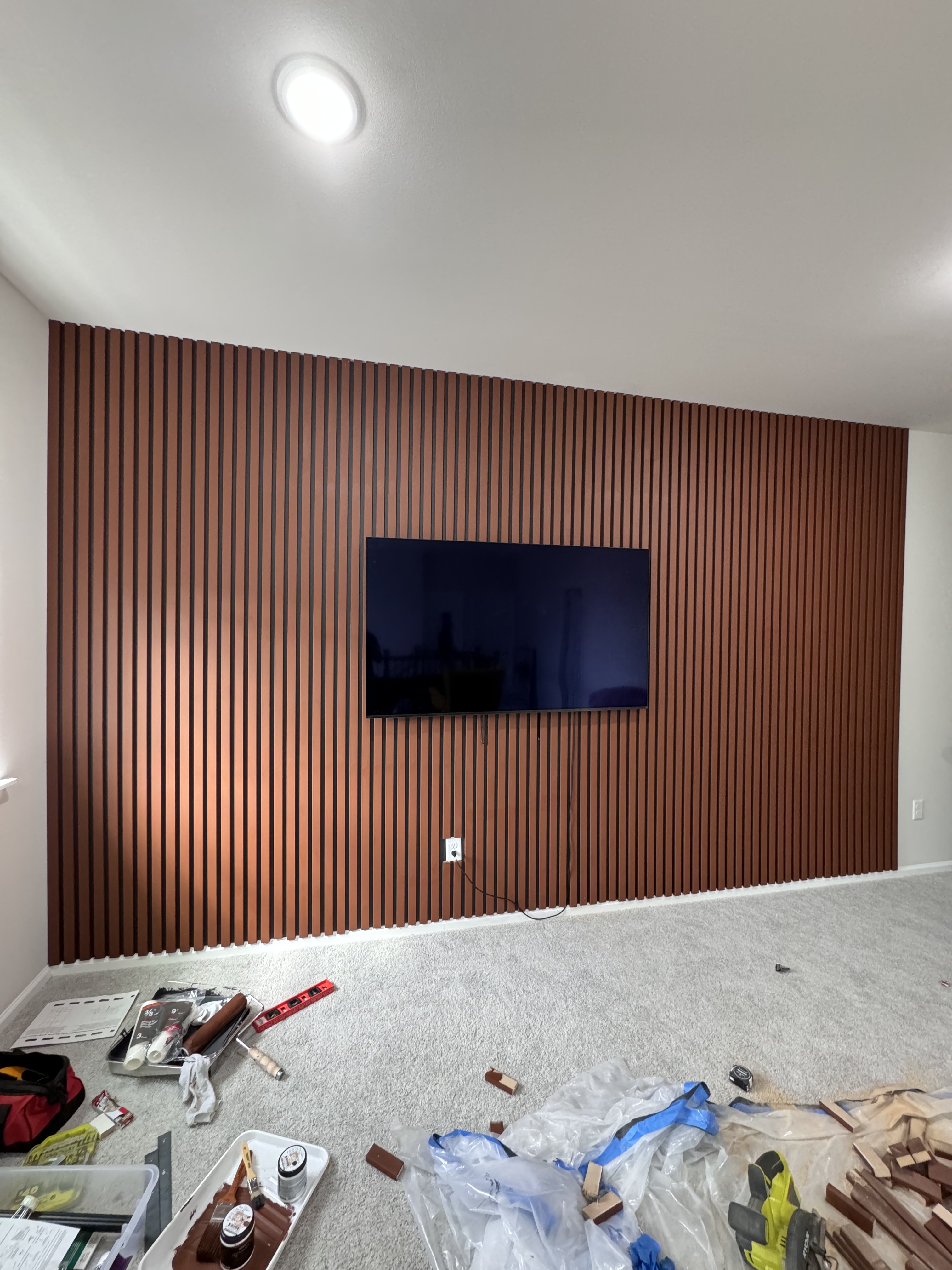 Slat wall installation in progress